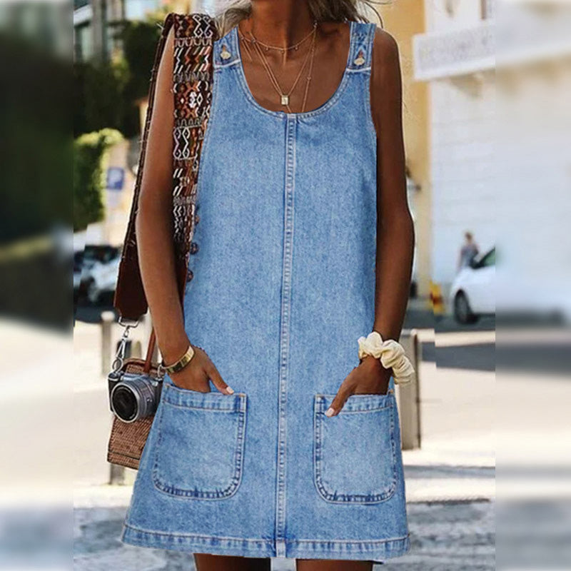 Damen Lässiges Denim-Trägerkleid