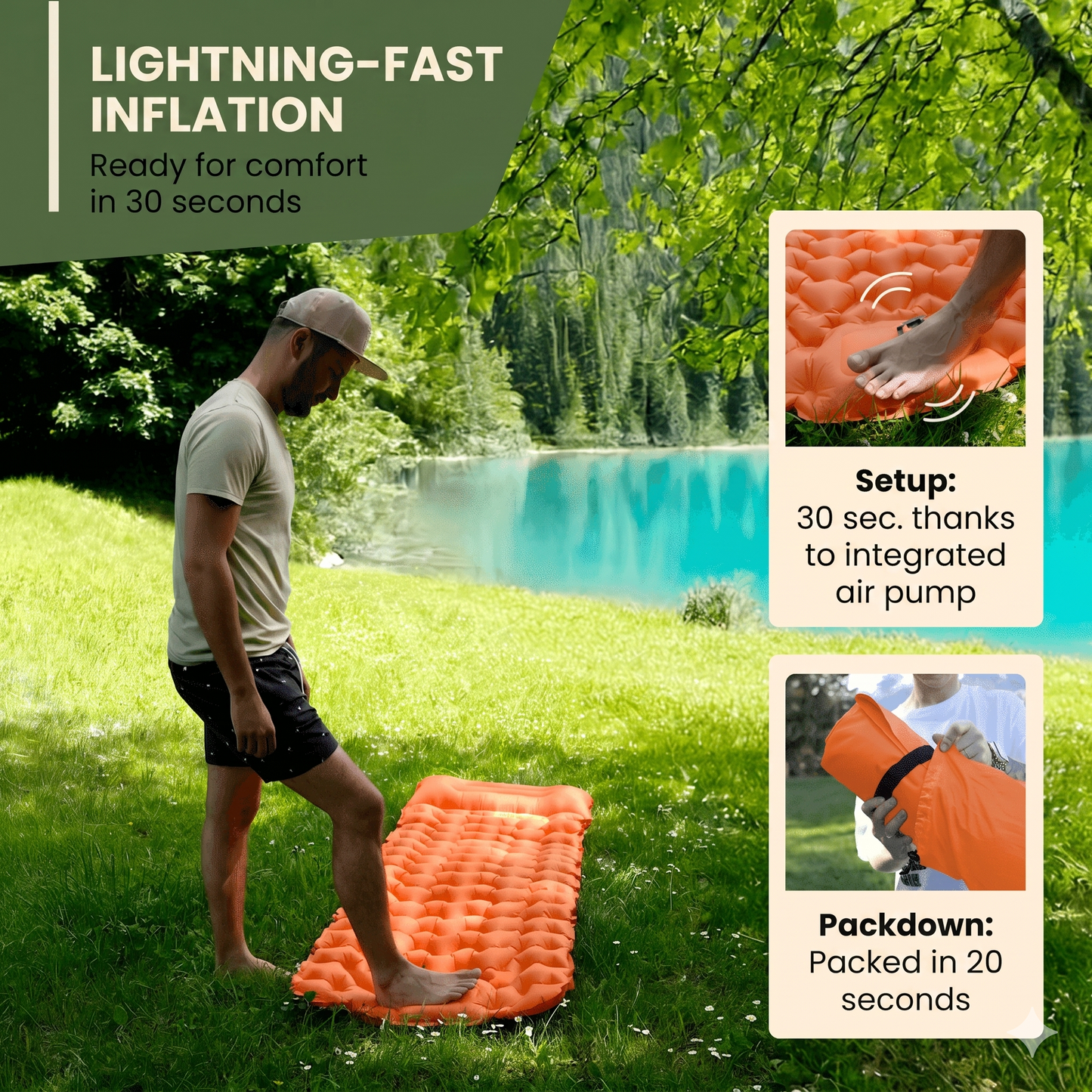 🏕️🛏️Luftmatratze mit Fußpumpe🦶 Einfach Aufblasbar Gästematratze für Reise