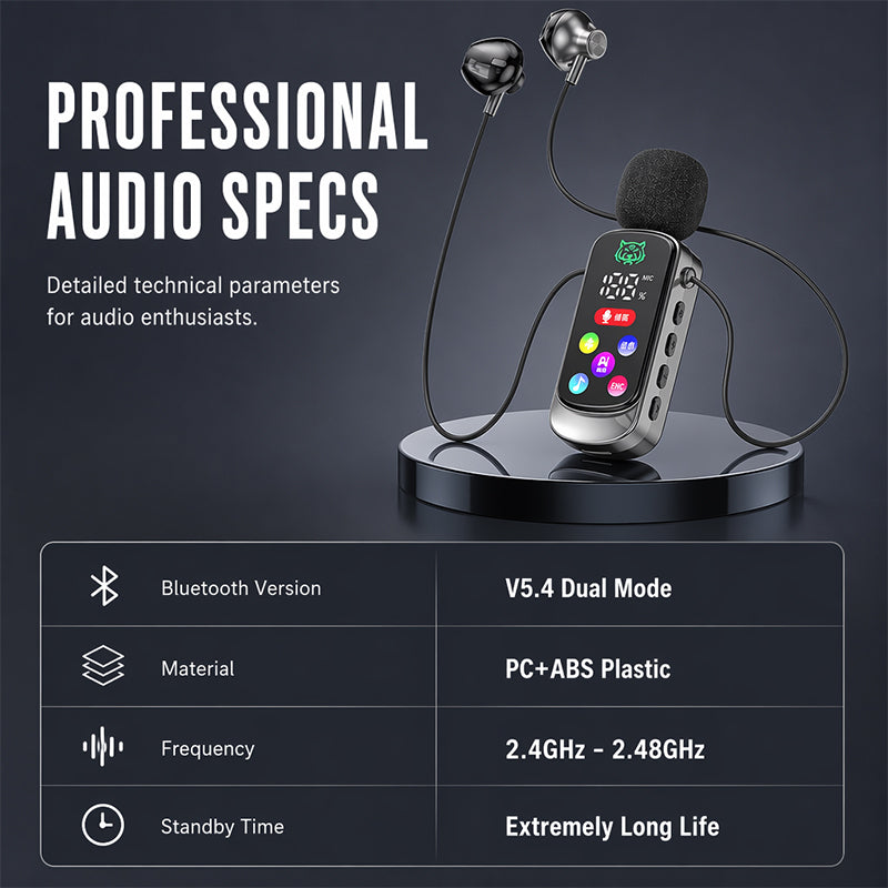 Bluetooth Karaoke Headset mit sicherem Kragenfederclip
