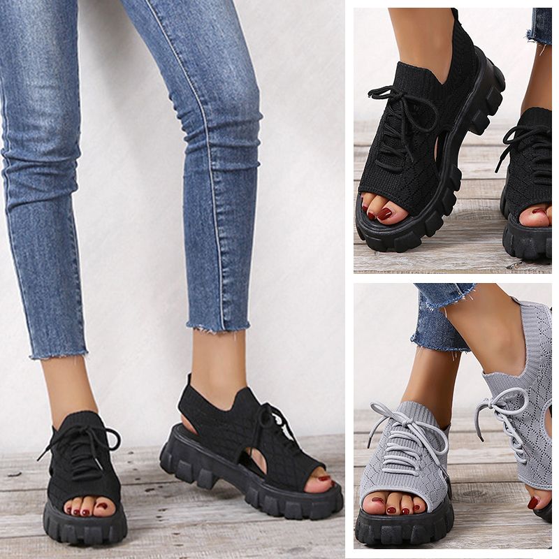 Damen Dicksohlige Gestrickte Sport-Sandalen