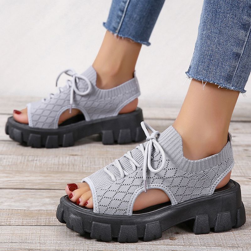 Damen Dicksohlige Gestrickte Sport-Sandalen