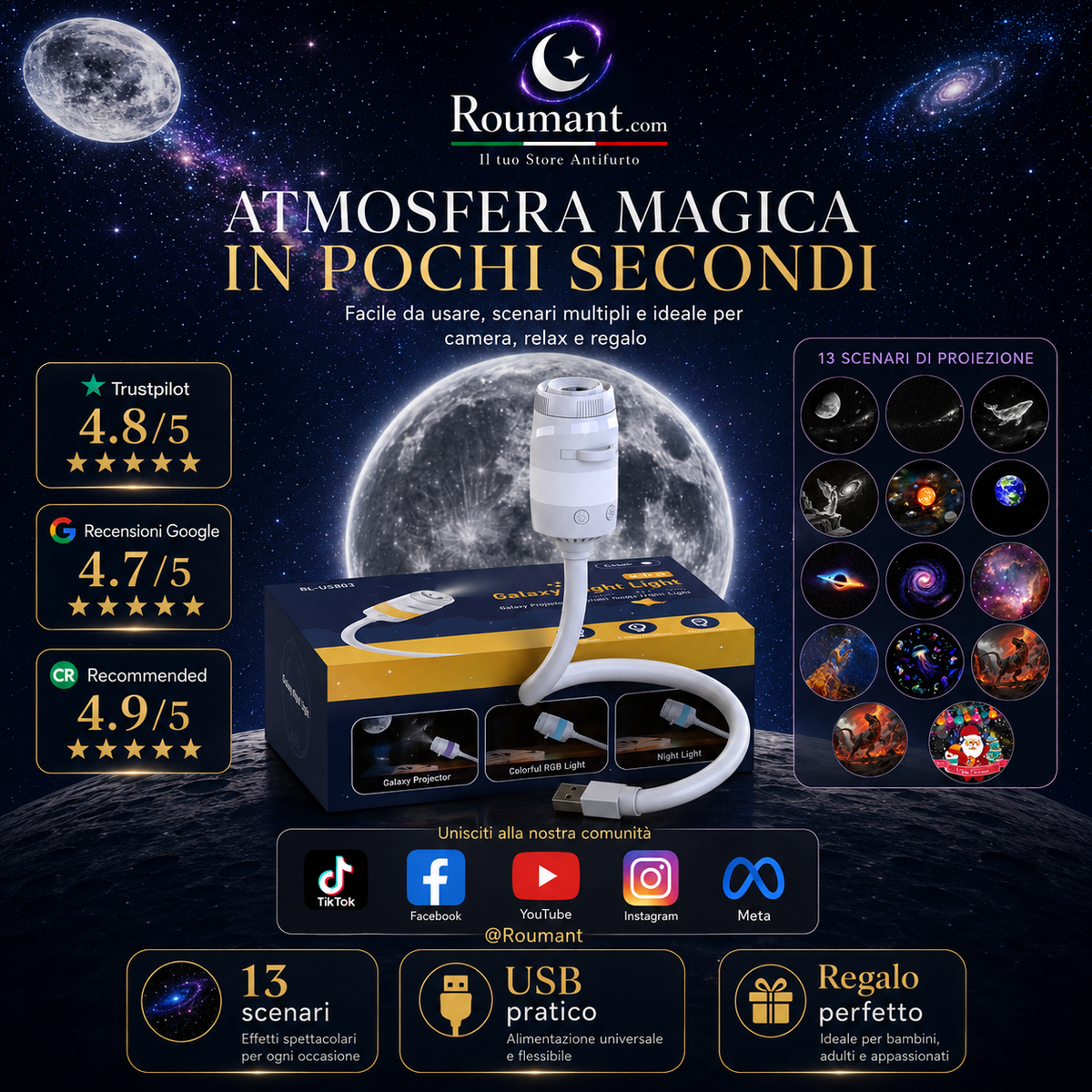 🌌 JETZT -50 %! 💫 USB-Sternenhimmelprojektor, 13 austauschbare Filme & flexibler Hals, perfekt fürs Schlafzimmer ✨