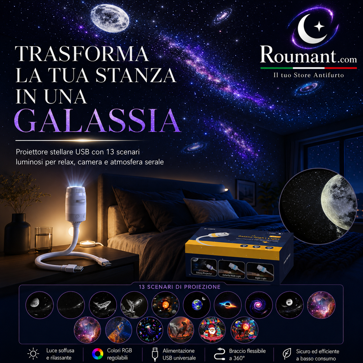 🌌 JETZT -50 %! 💫 USB-Sternenhimmelprojektor, 13 austauschbare Filme & flexibler Hals, perfekt fürs Schlafzimmer ✨