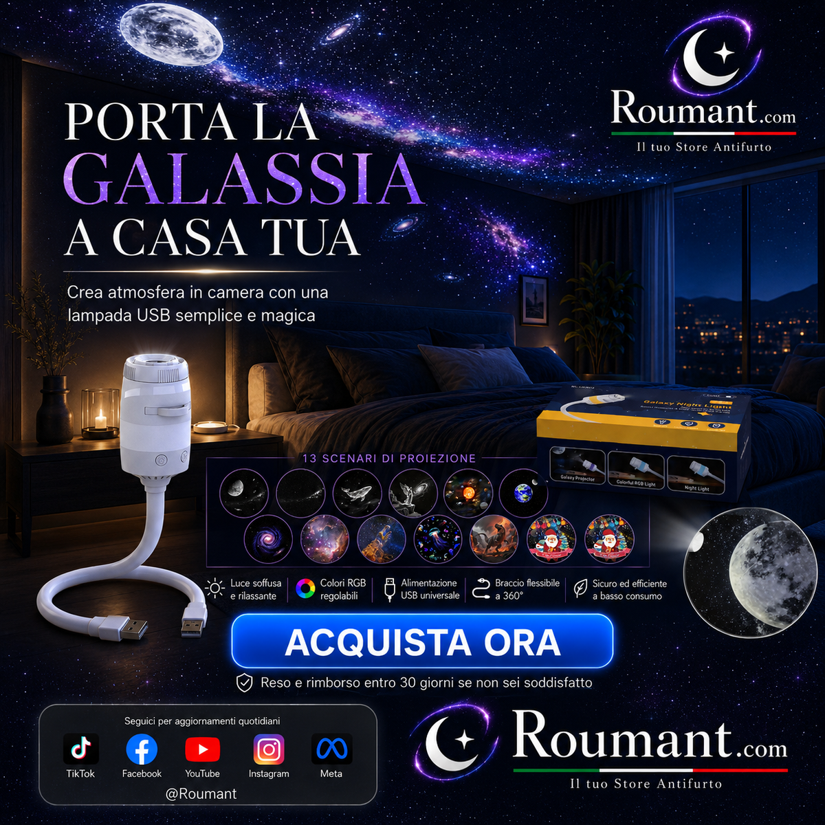 🌌 JETZT -50 %! 💫 USB-Sternenhimmelprojektor, 13 austauschbare Filme & flexibler Hals, perfekt fürs Schlafzimmer ✨