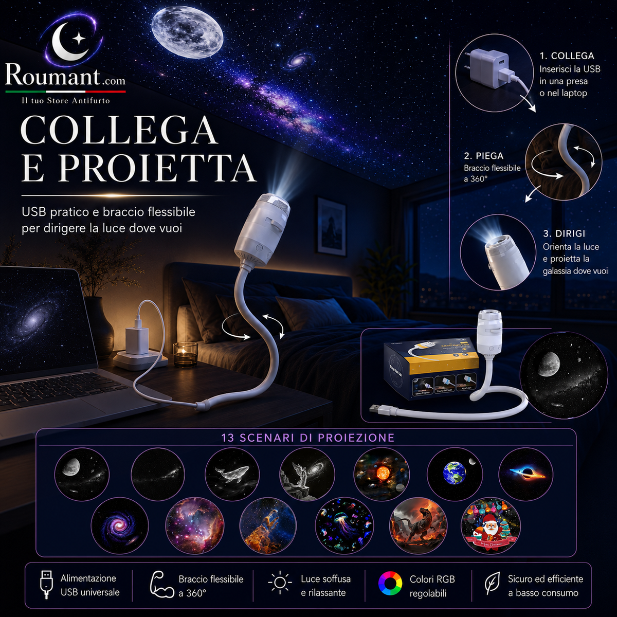 🌌 JETZT -50 %! 💫 USB-Sternenhimmelprojektor, 13 austauschbare Filme & flexibler Hals, perfekt fürs Schlafzimmer ✨