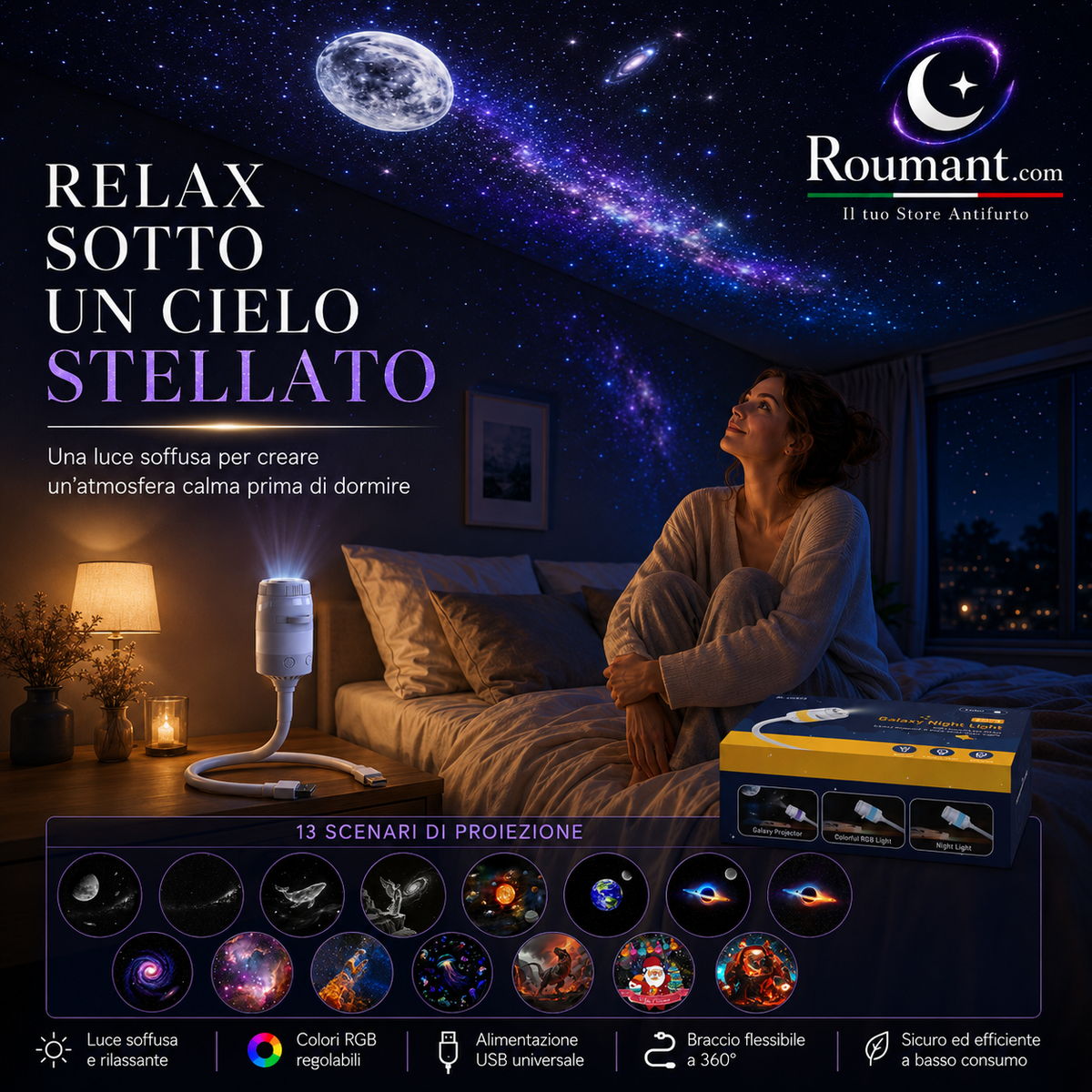 🌌 JETZT -50 %! 💫 USB-Sternenhimmelprojektor, 13 austauschbare Filme & flexibler Hals, perfekt fürs Schlafzimmer ✨