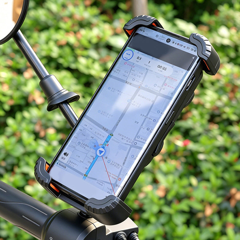 📱 Fahrradhalterung mit Stoßdämpfung – 4-Achsen-Konstruktion, mechanische Verriegelung, Einhandbedienung. Perfekt für E-Bikes! 🚴‍♂️🔒