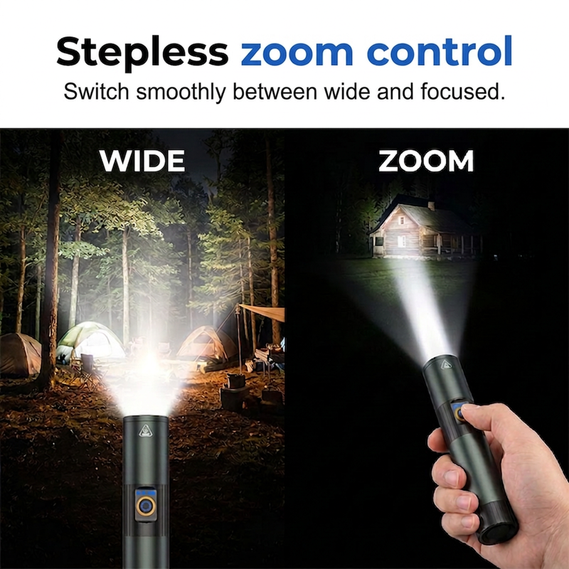 ⏳Zeitlich begrenztes Angebot⏳ 🔦 50% RABATT! ✨ Taktische Taschenlampe – Zoom, wasserdicht & wiederaufladbar 🏕️