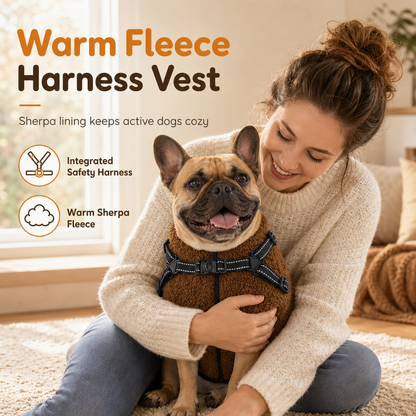 🐕 Warme Fleece-Hundeweste mit integriertem Geschirr und Reflektorstreifen