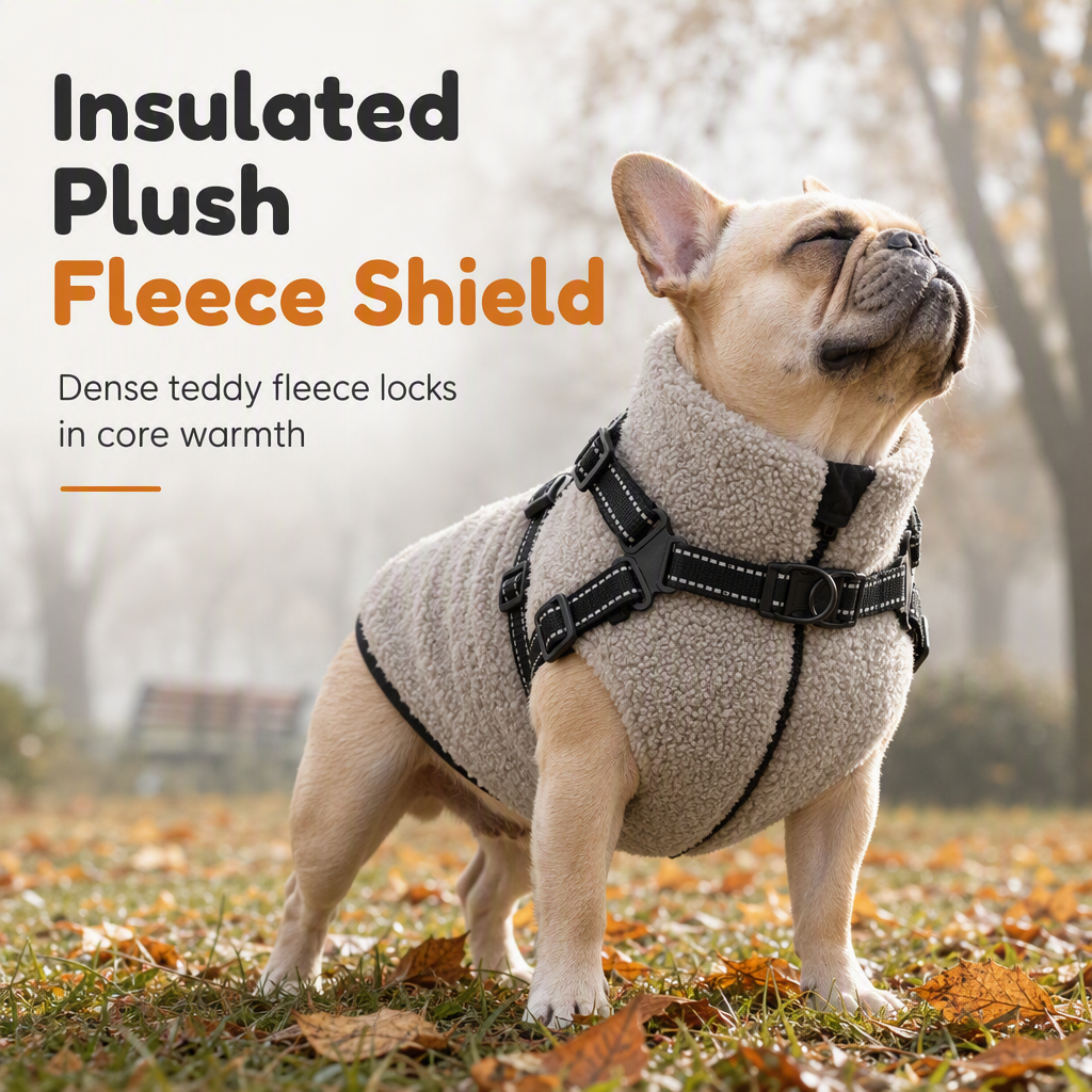 🐕 Warme Fleece-Hundeweste mit integriertem Geschirr und Reflektorstreifen