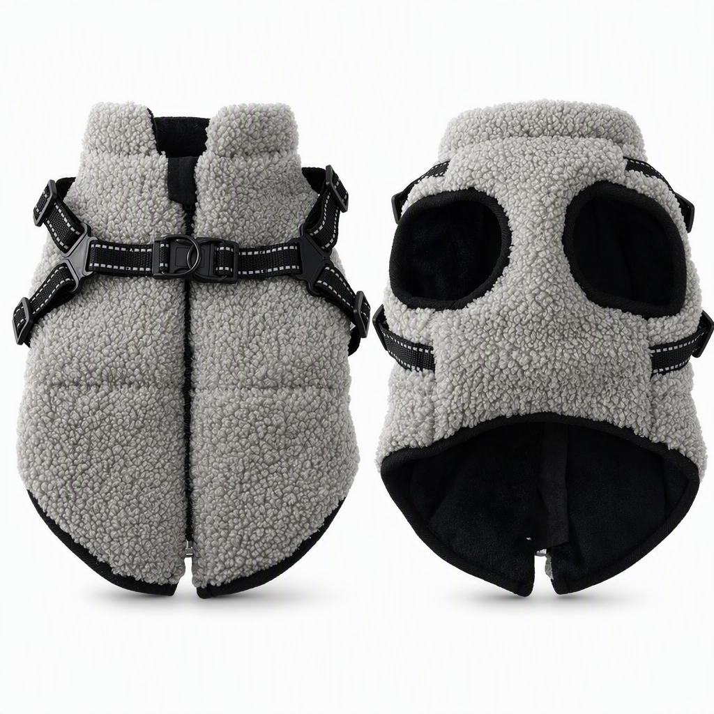 🐕 Warme Fleece-Hundeweste mit integriertem Geschirr und Reflektorstreifen