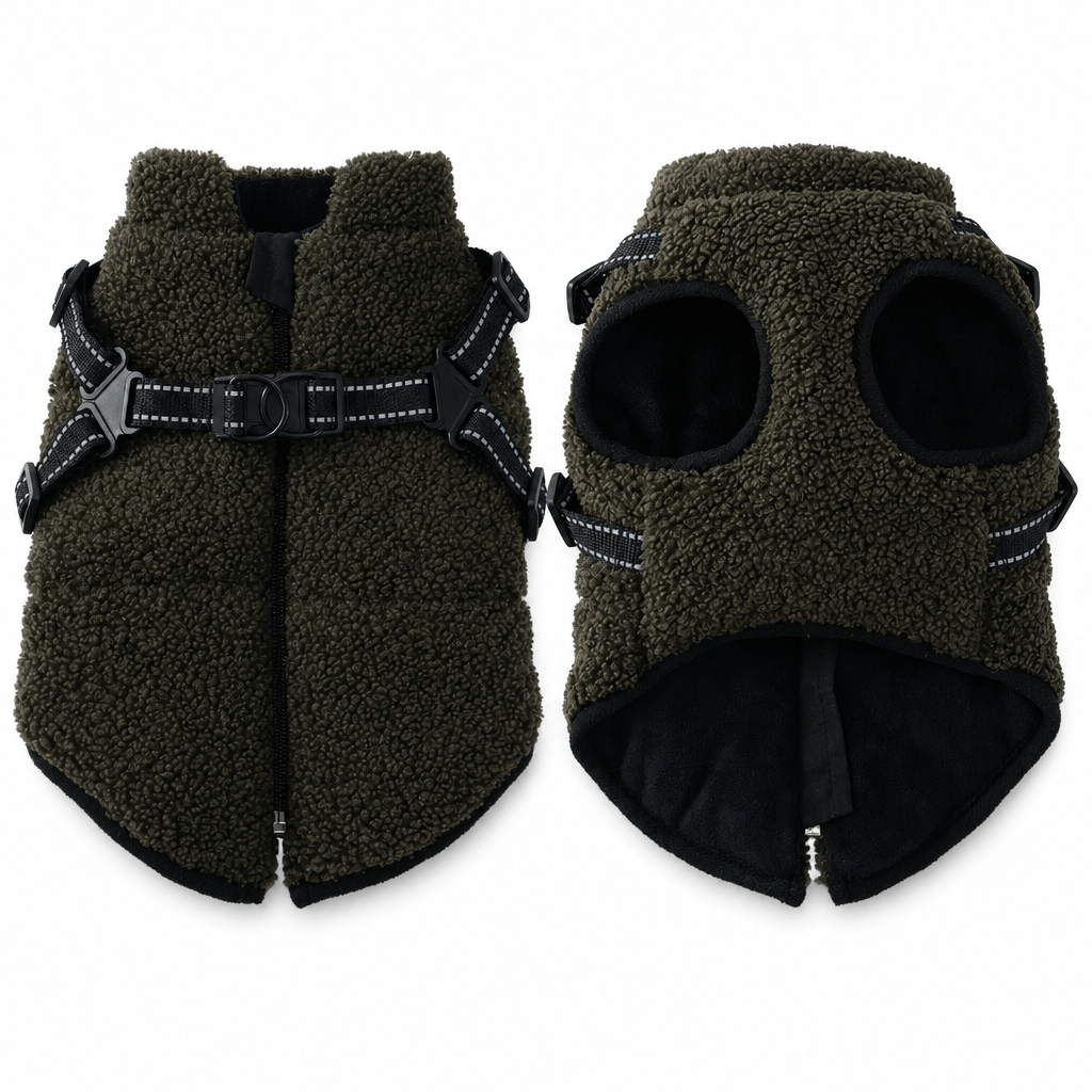 🐕 Warme Fleece-Hundeweste mit integriertem Geschirr und Reflektorstreifen