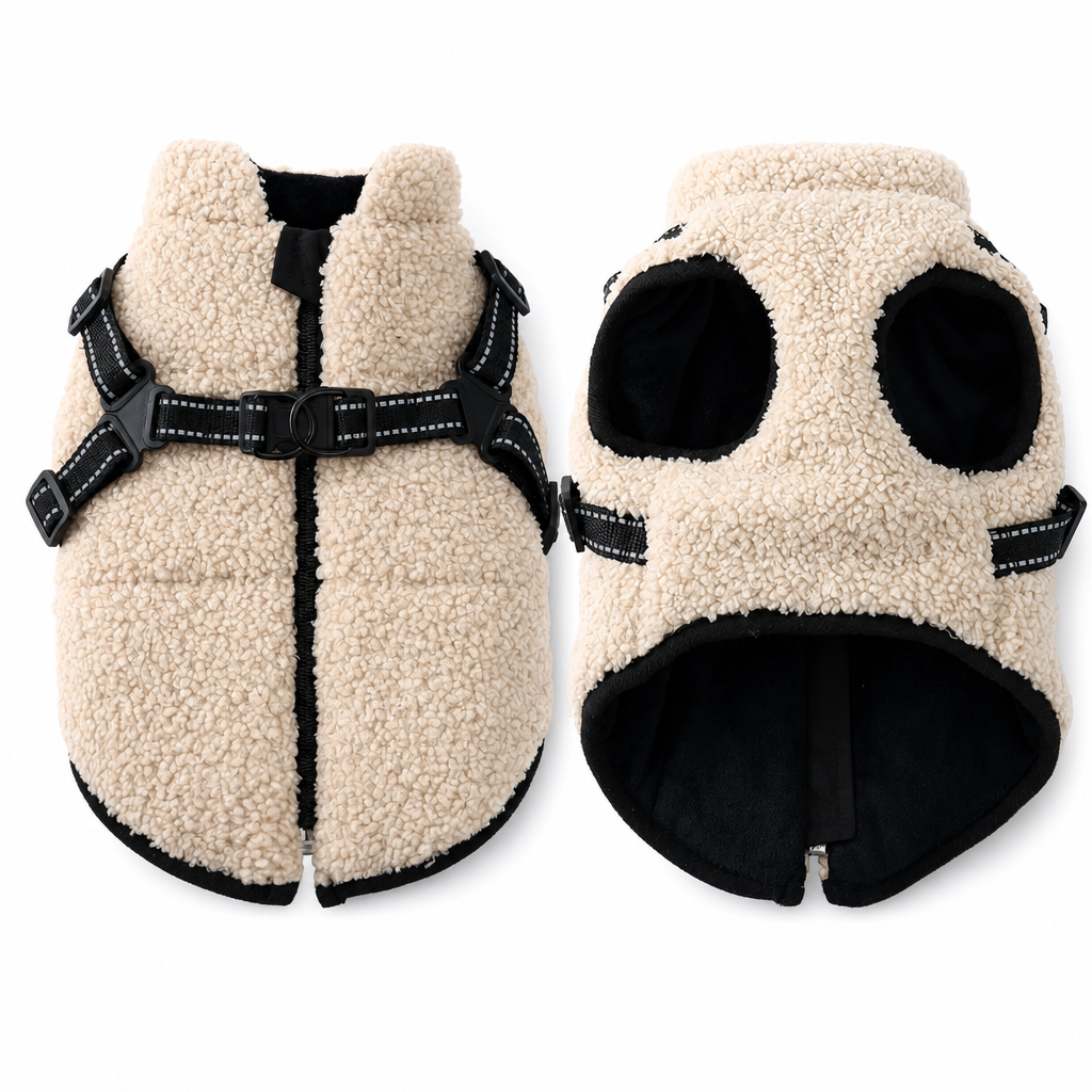 🐕 Warme Fleece-Hundeweste mit integriertem Geschirr und Reflektorstreifen