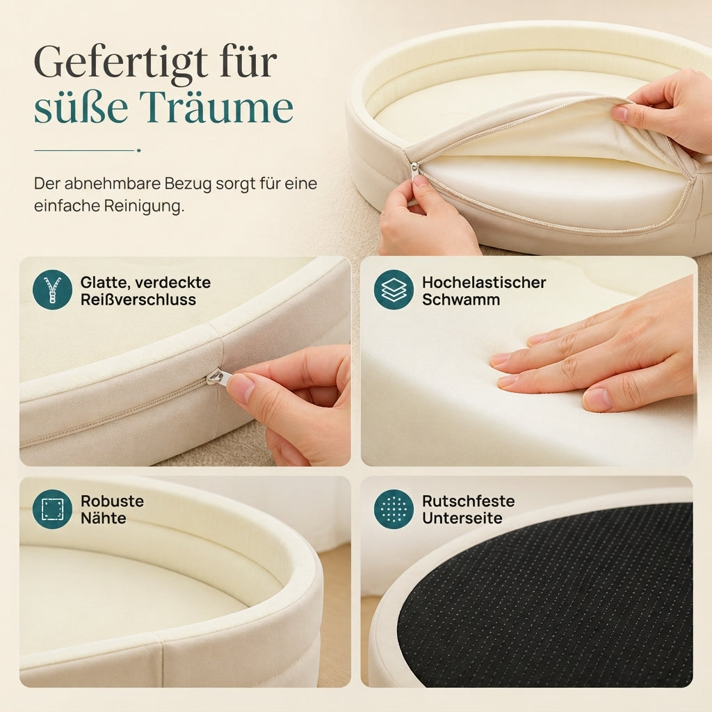 ✨50% RABATT NU! !✨Abnehmbares ovales Haustierbett aus Polar-Fleece und Oxford-Stoff mit feuchtigkeitsabweisender, rutschfester Unterseite und Schwammkissen für Hunde und Katzen