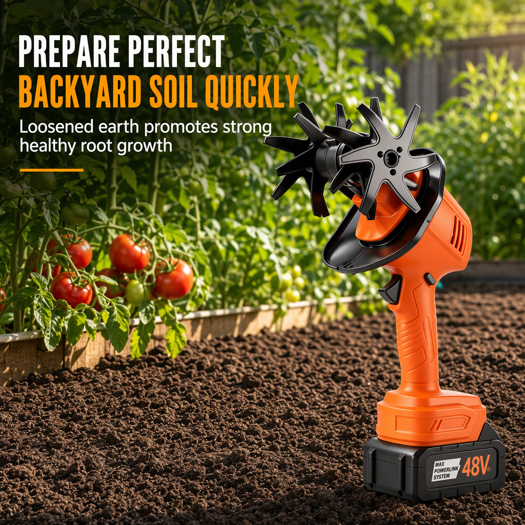 Kabellose Mini-Gartenfräse mit 21-V-Lithium-Akku – handlicher Bodenlockerer und Unkrautentferner