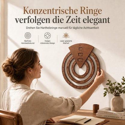 ⏳Nur für kurze Zeit: 50 % Rabatt⏰Runder, drehbarer ewiger Kalender aus Holz🪵📅
