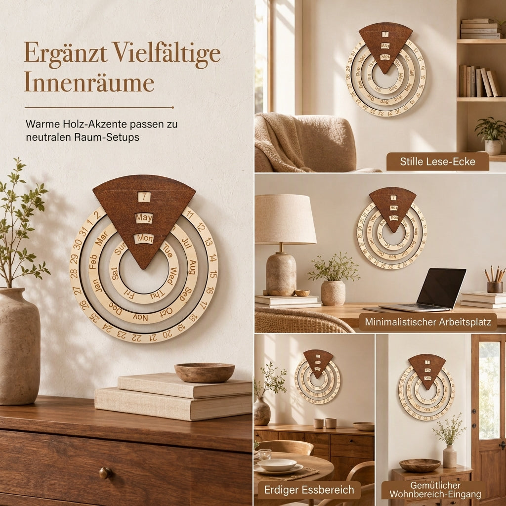 ⏳Nur für kurze Zeit: 50 % Rabatt⏰Runder, drehbarer ewiger Kalender aus Holz🪵📅