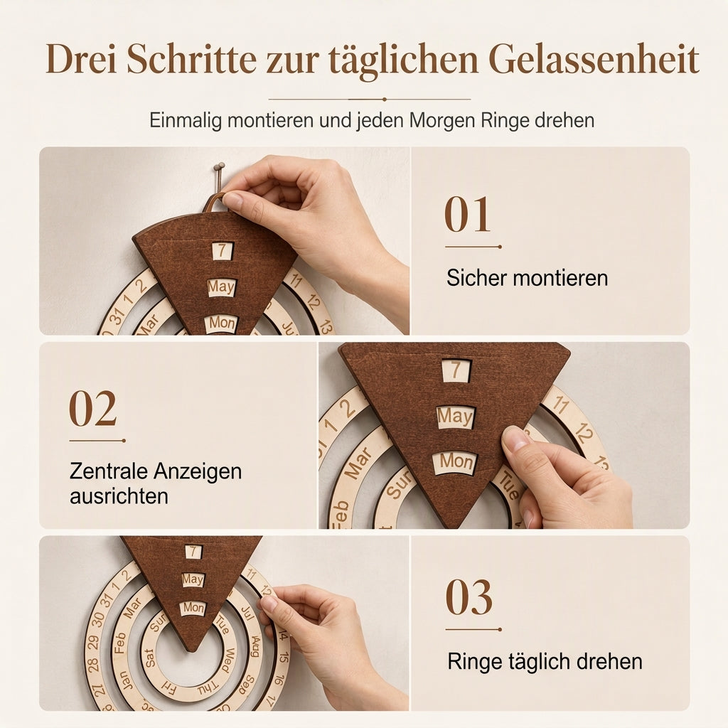 ⏳Nur für kurze Zeit: 50 % Rabatt⏰Runder, drehbarer ewiger Kalender aus Holz🪵📅