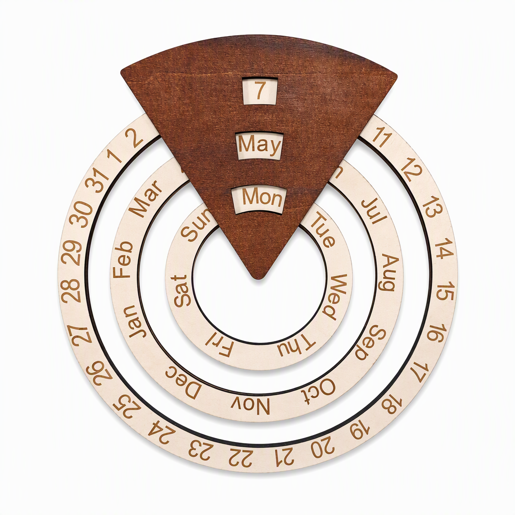⏳Nur für kurze Zeit: 50 % Rabatt⏰Runder, drehbarer ewiger Kalender aus Holz🪵📅