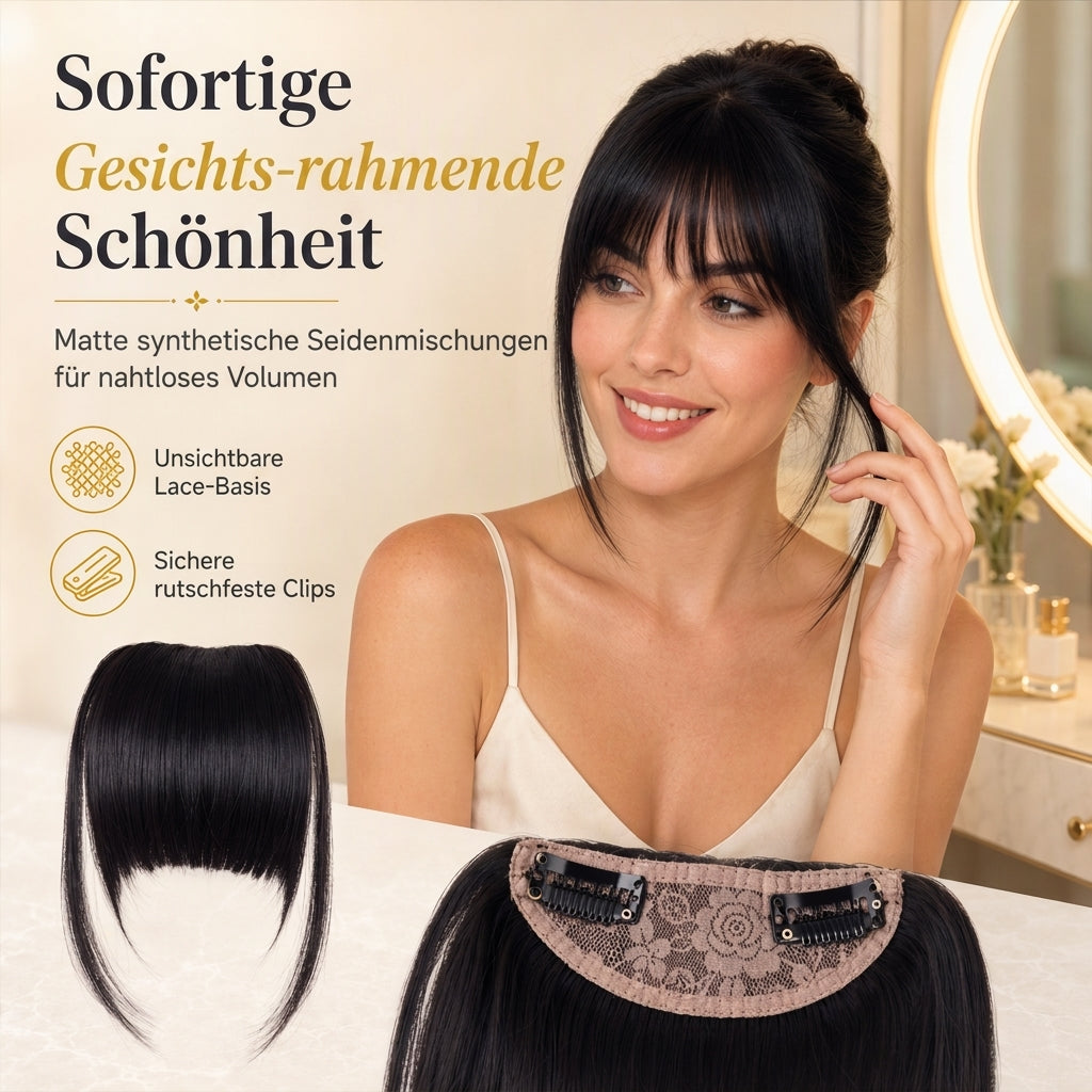 💇‍♀️ Künstliche Air-Bangs mit Seitenpartien & Haarspange – synthetische Frontpartie für Damen, natürlich & vielseitig
