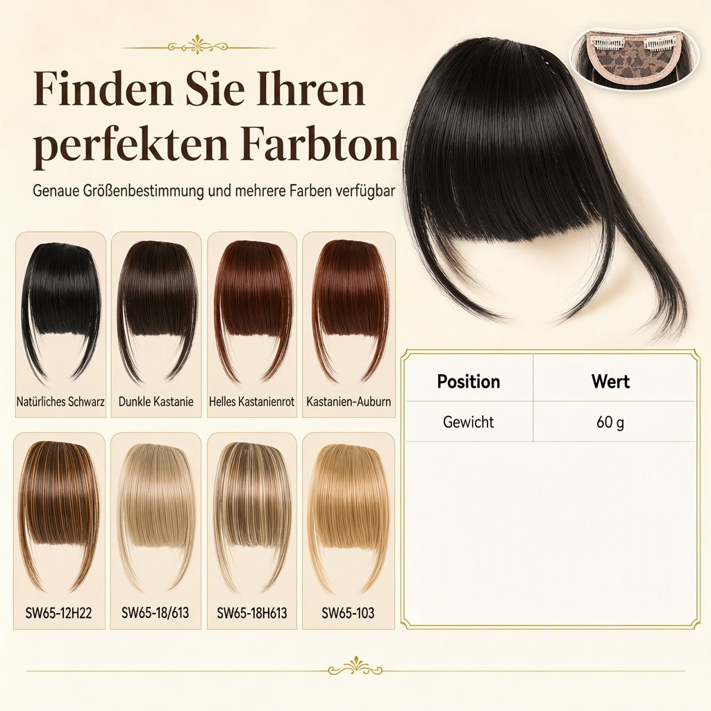 💇‍♀️ Künstliche Air-Bangs mit Seitenpartien & Haarspange – synthetische Frontpartie für Damen, natürlich & vielseitig