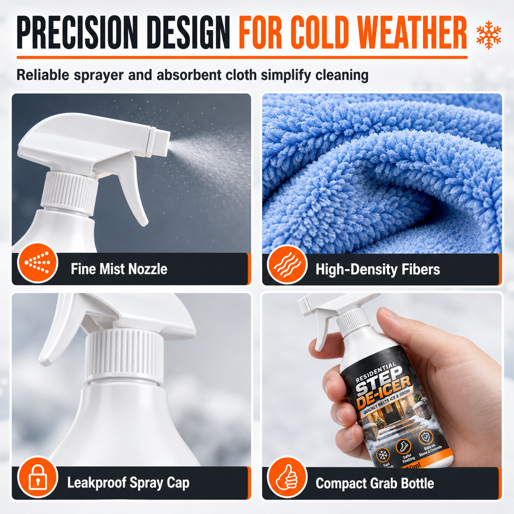 Schnell wirkendes Enteisungsspray-Set mit Tuch für Eingangsstufen und Haustüren im Winter, 60 ml