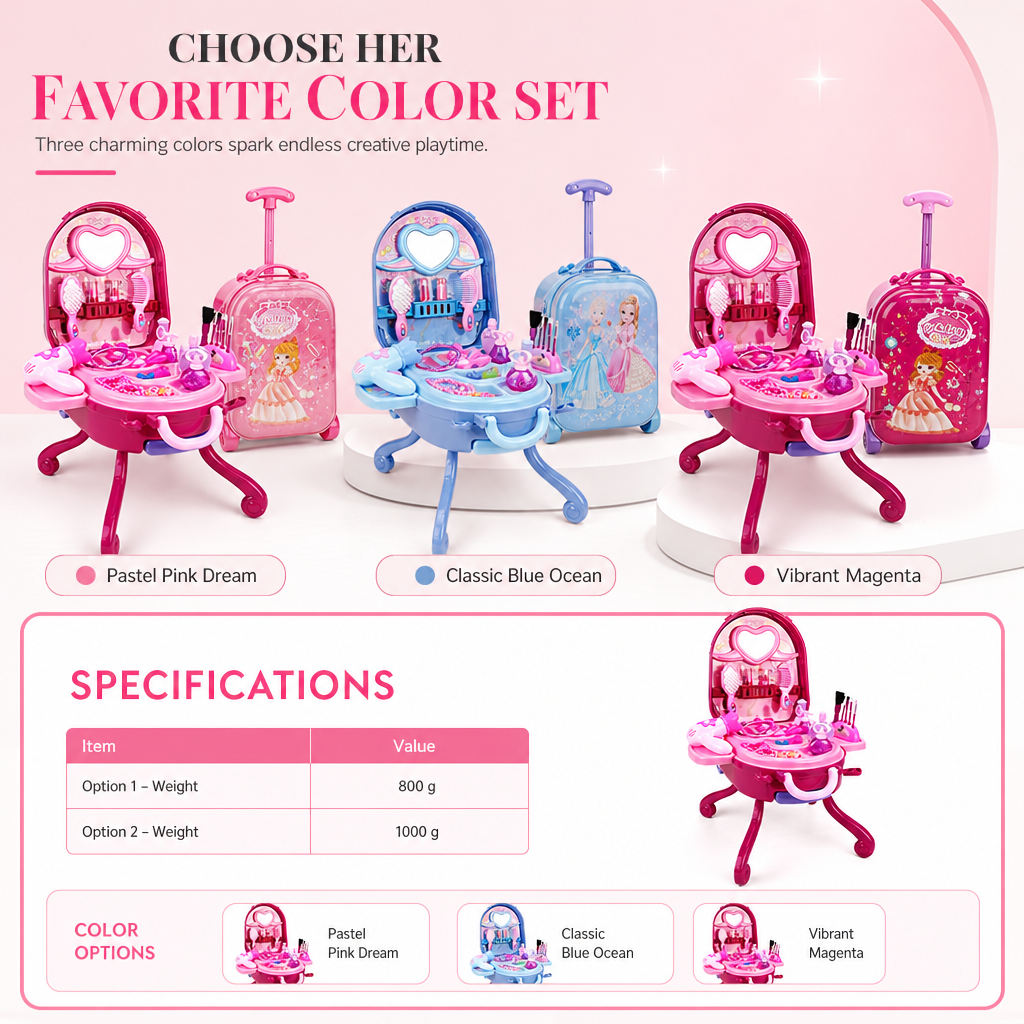 📢📢 50 % RABATT🎀Schminkkoffer mit Spiel-Schminktisch für Kinder – Tragbares Rollenspiel-Set für Mädchen