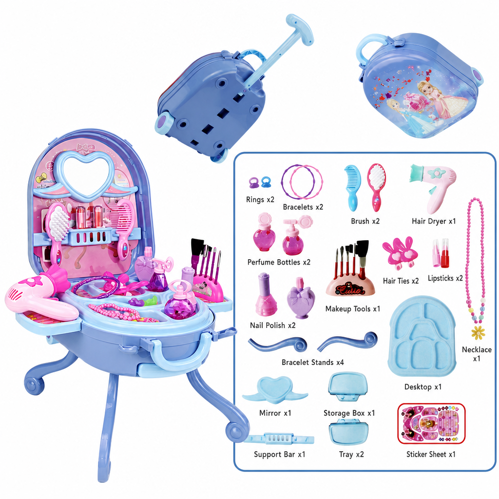 📢📢 50 % RABATT🎀Schminkkoffer mit Spiel-Schminktisch für Kinder – Tragbares Rollenspiel-Set für Mädchen
