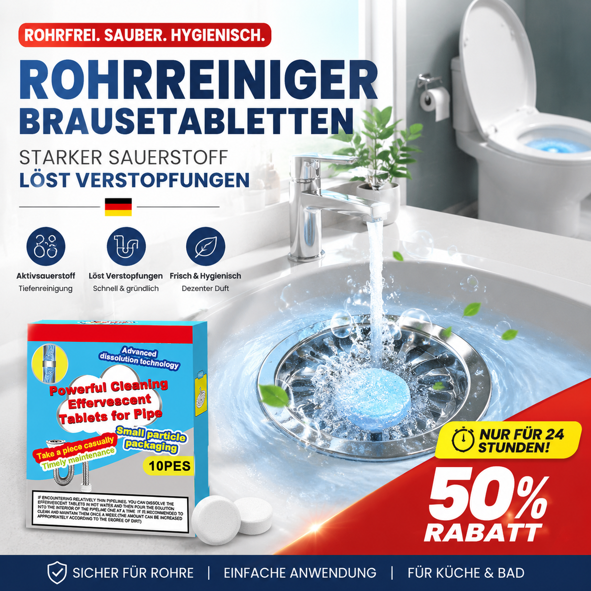 Leistungsstarke Reinigungstabletten für Abflüsse