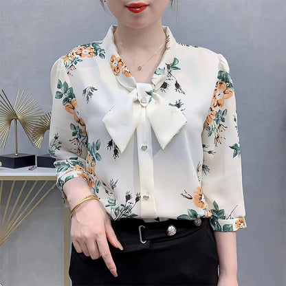 Camisa Lisa De Seda Floral De Moda