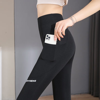 Pantalones de yoga con parte inferior con levantamiento de barriga y cintura alta con bolsillo