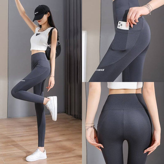 Pantalones de yoga con parte inferior con levantamiento de barriga y cintura alta con bolsillo