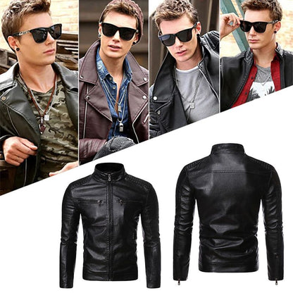 Último día 36% de descuento-Cuello de pie para hombre Biker chaqueta de cuero（Envío gratis）