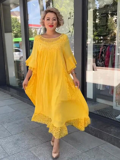 Vestido elegante de encaje amarillo