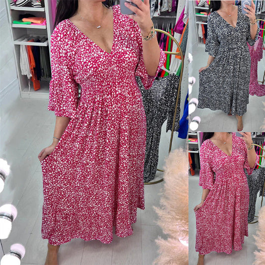 Hot new vestido de talla grande con escote corazón floral