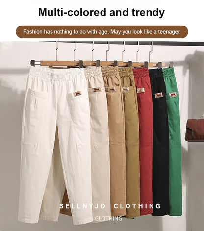 Pantalones de algodón elástico de la cintura para mujeres