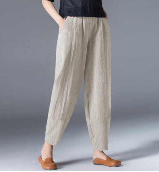 [Women’s Gift] Women's Cotton Linen Elastic Waist Casual Pants with Pockets