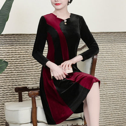 🔥🎄Christmas Sale 50% OFF🎅🔥[Gift For Her] Women's Long Sleeved Faux Velvet Dress